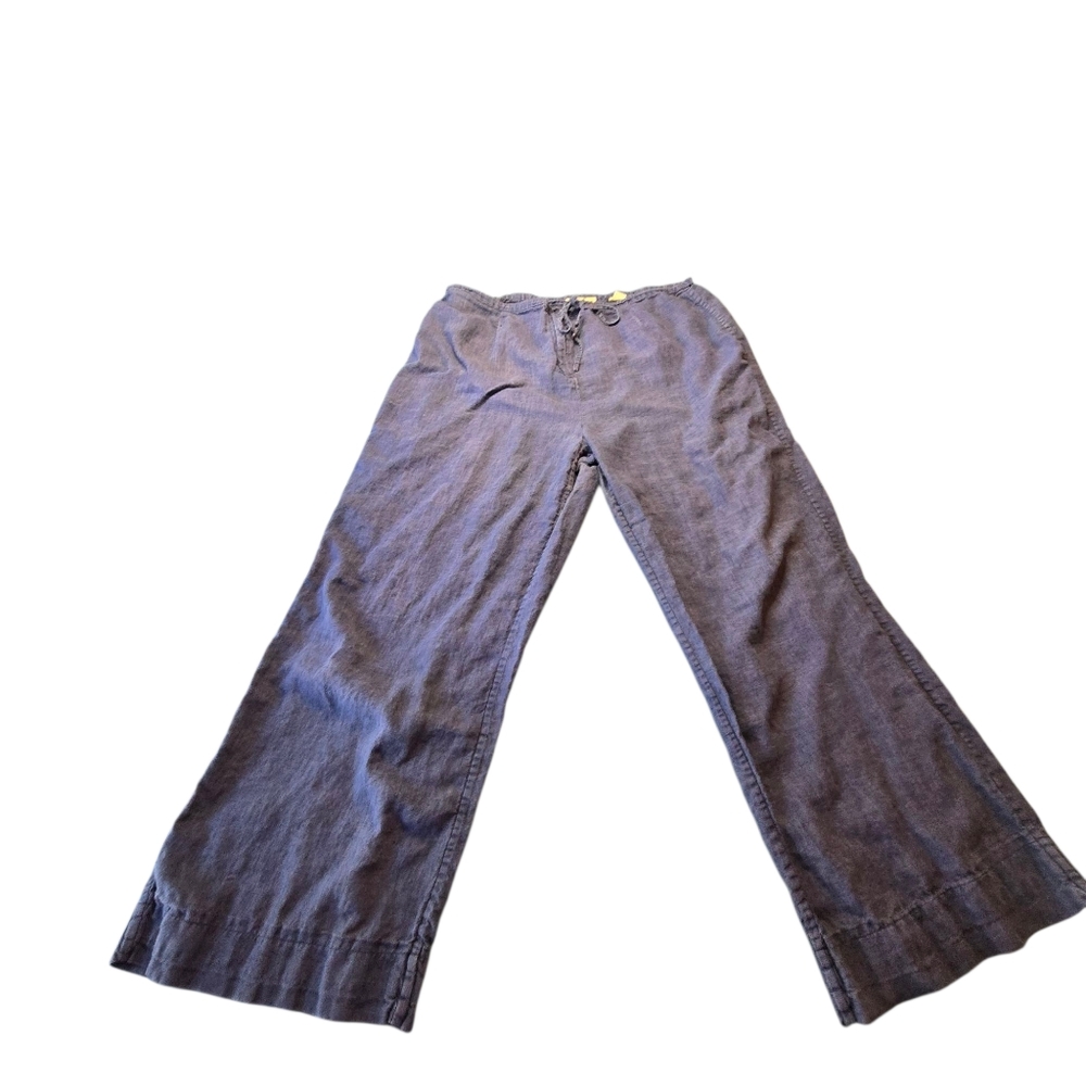 Valerie Seperates Womens 100% Linen Blue Ankle Length Wide Leg Pants Size XL A27